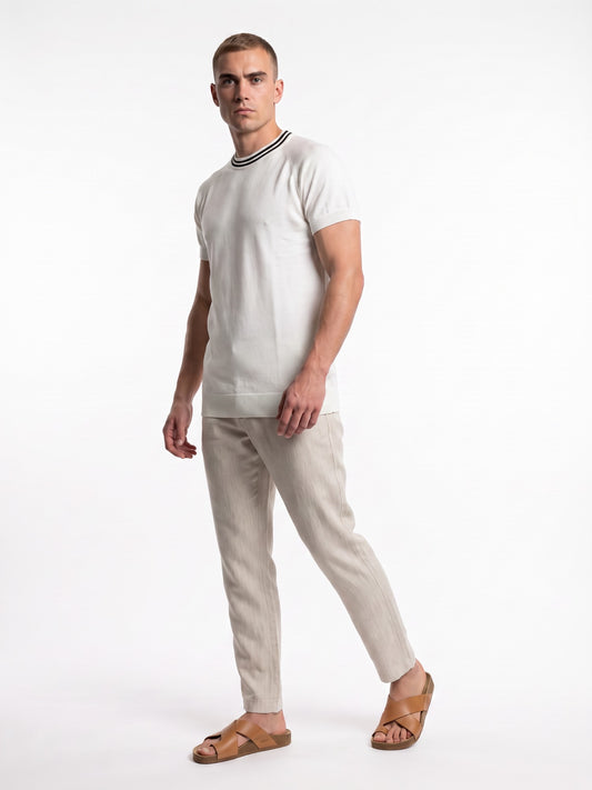 White Flat Knit Black Striped T-shirt