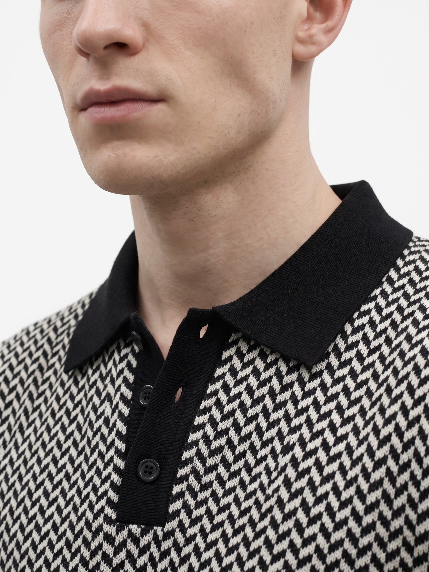Men Chevron Knitted Polo Collar T-shirt
