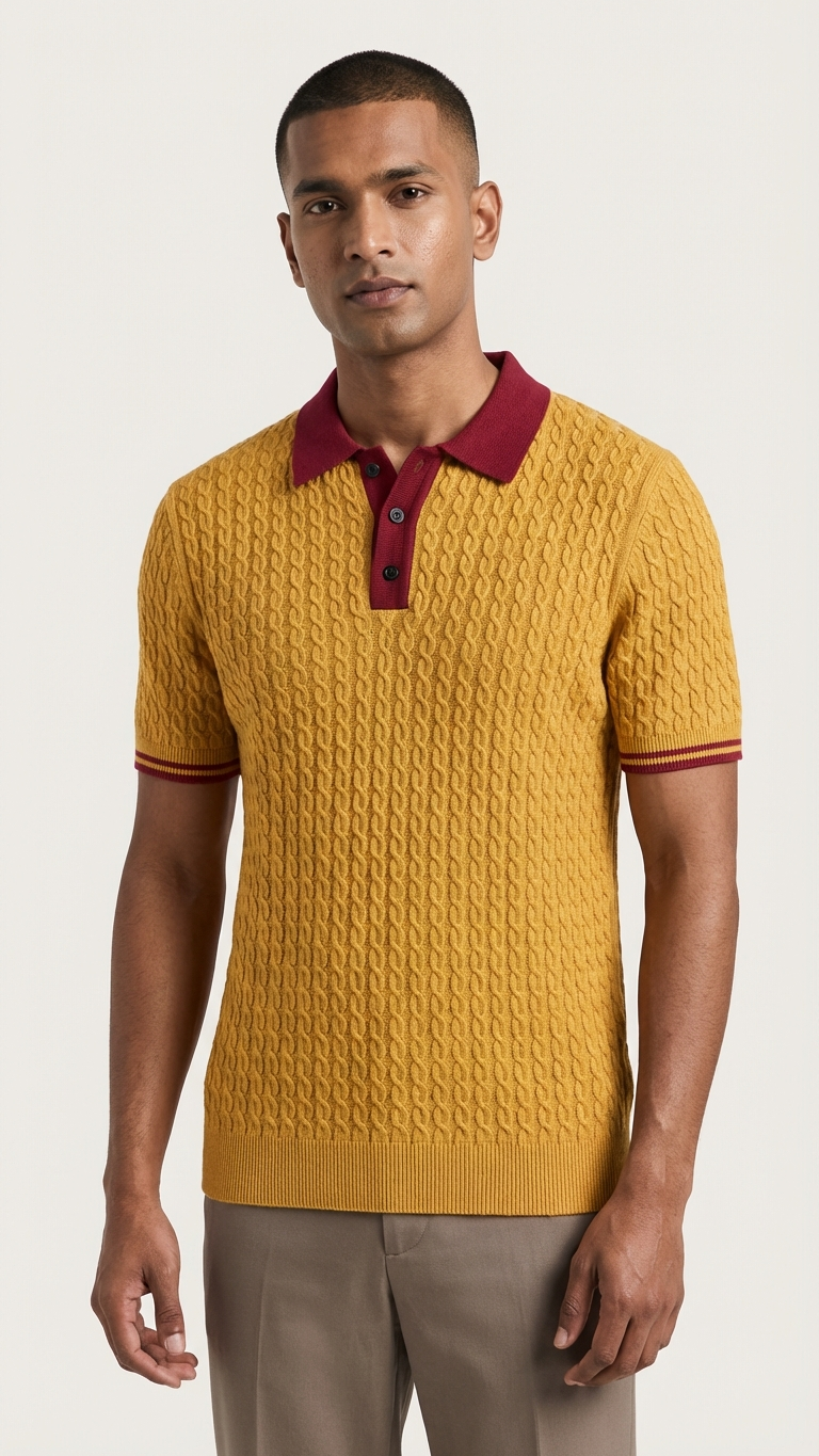 Mustard Yellow Polo with Contrast Collar