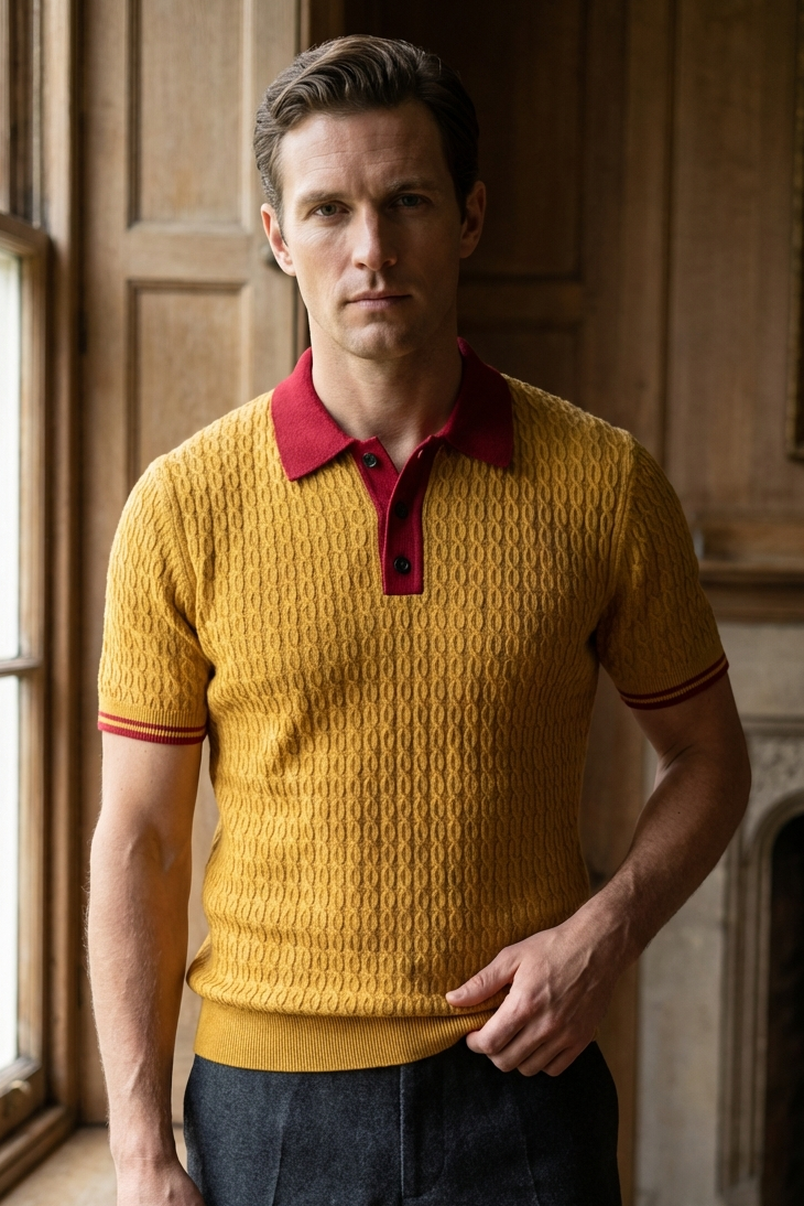 Mustard Yellow Polo with Contrast Collar