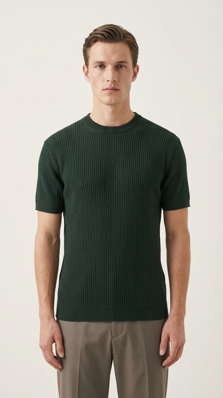 Dark Green Ribbed T-Shirt
