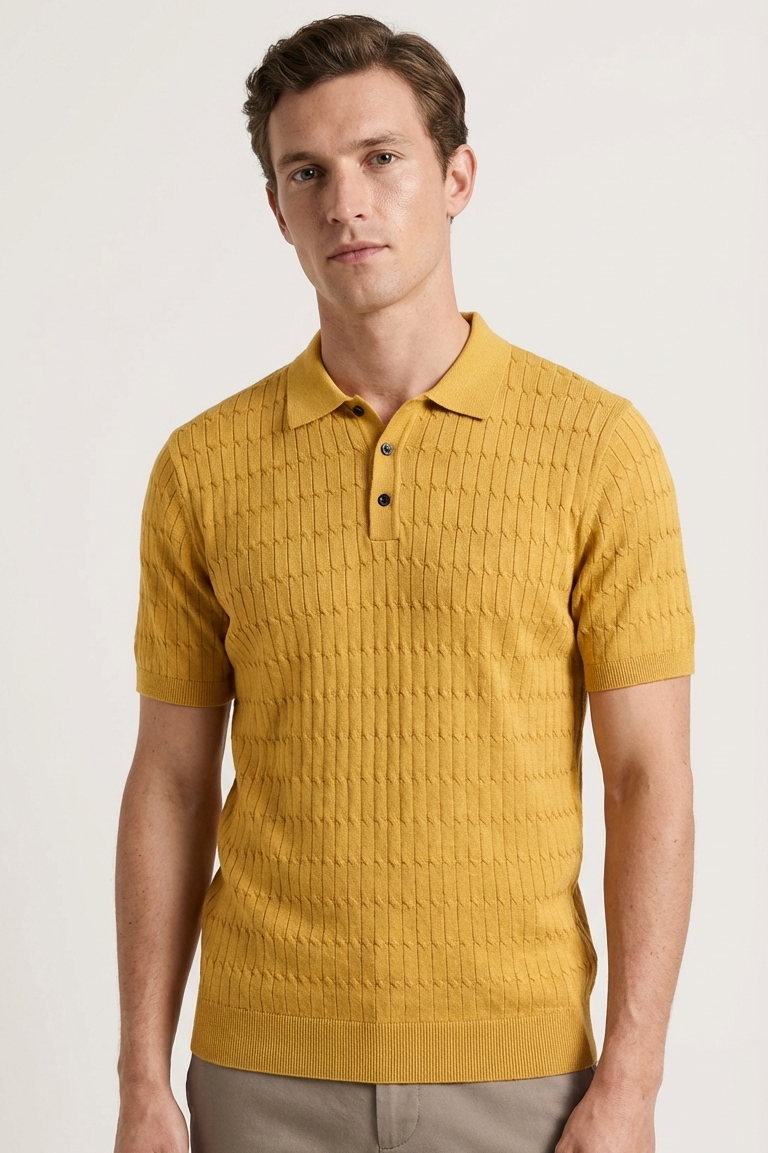 Yellow Textured Short Sleeve Polo T-shirt