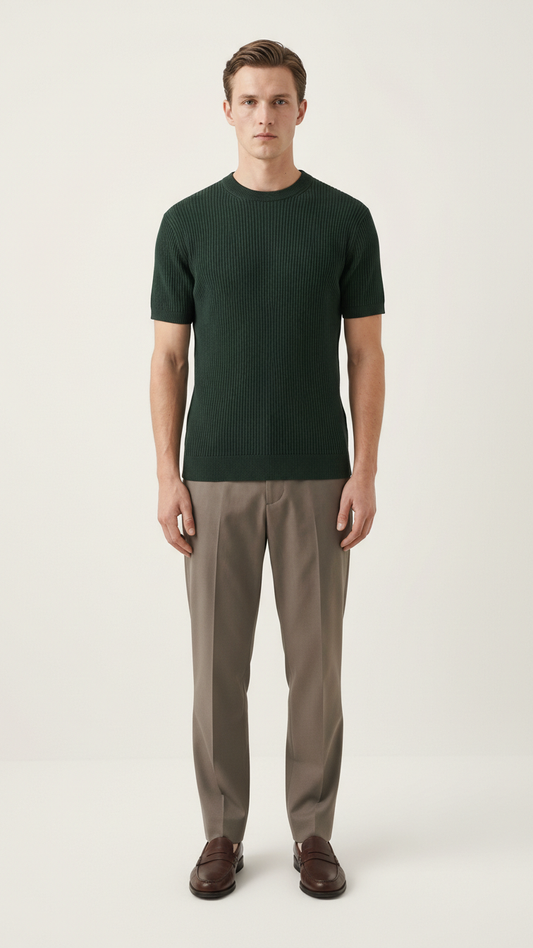 Dark Green Ribbed T-Shirt