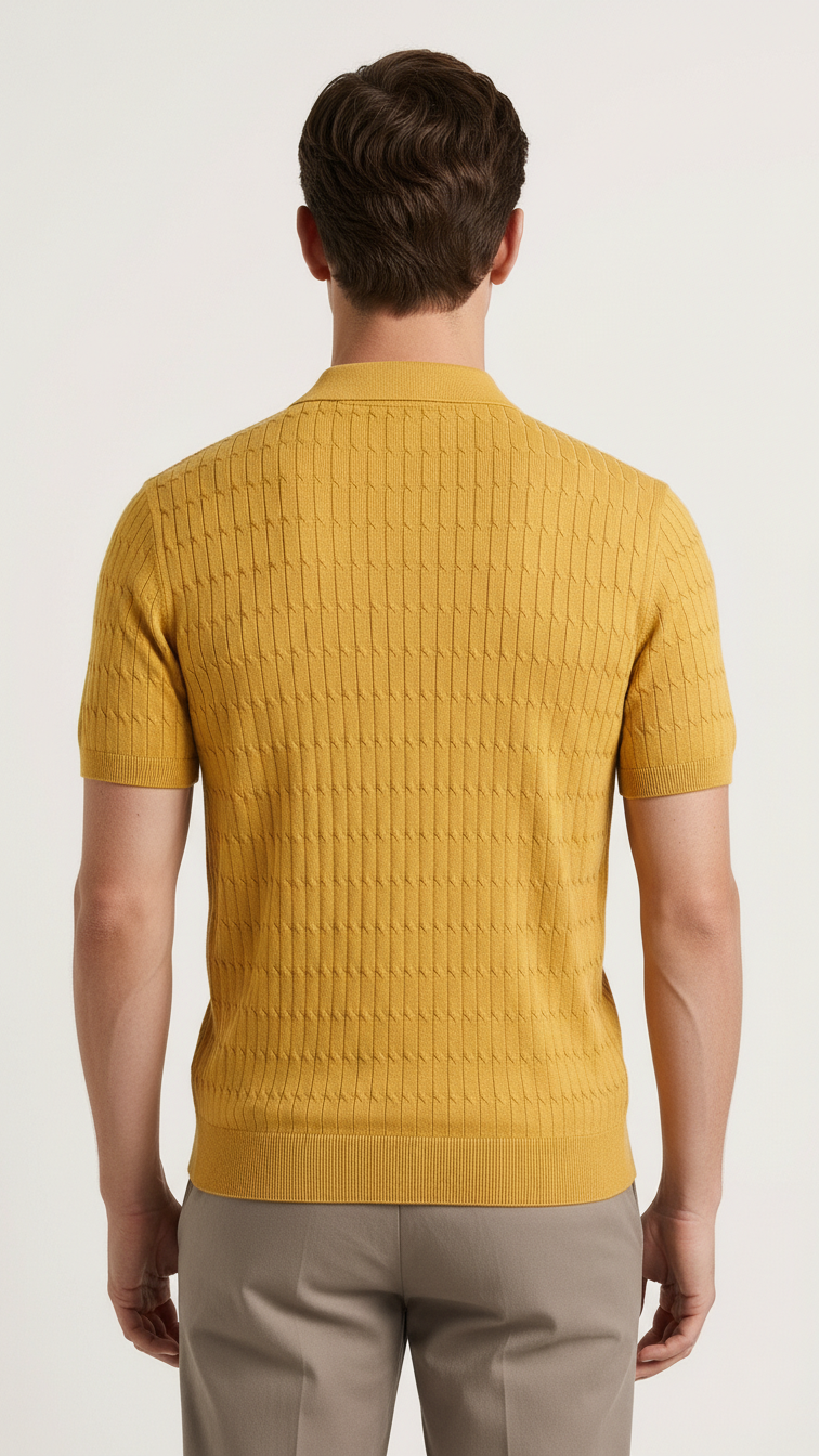 Yellow Textured Short Sleeve Polo T-shirt