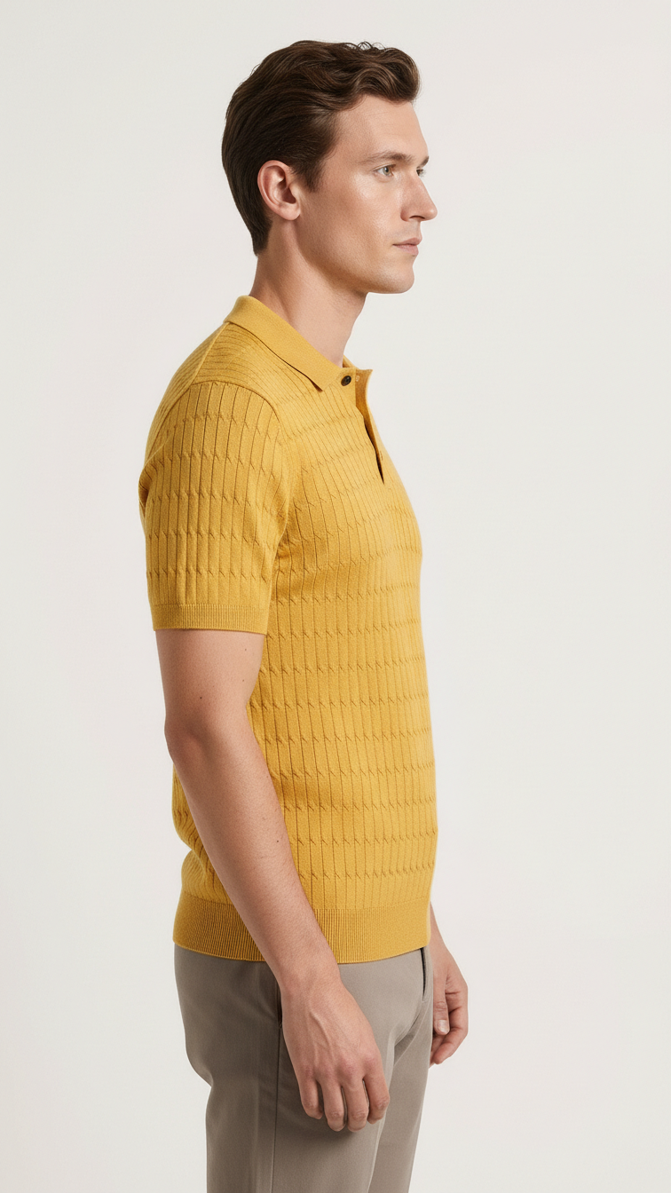 Yellow Textured Short Sleeve Polo T-shirt
