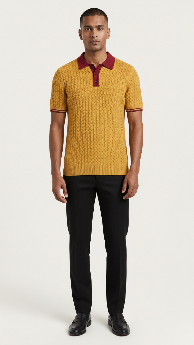 Mustard Yellow Polo with Contrast Collar