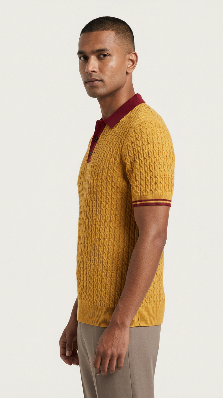 Mustard Yellow Polo with Contrast Collar