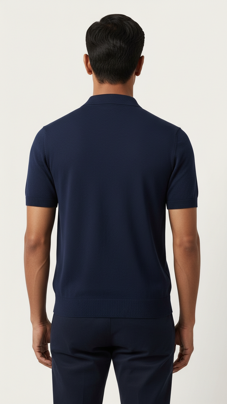 Solid Navy Buttonless Polo Shirt