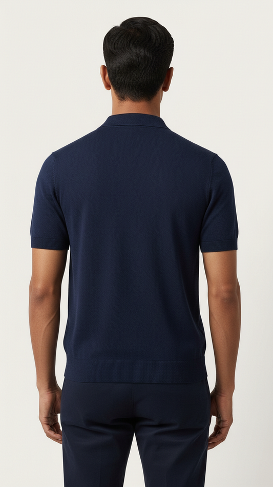 Solid Navy Buttonless Polo Shirt