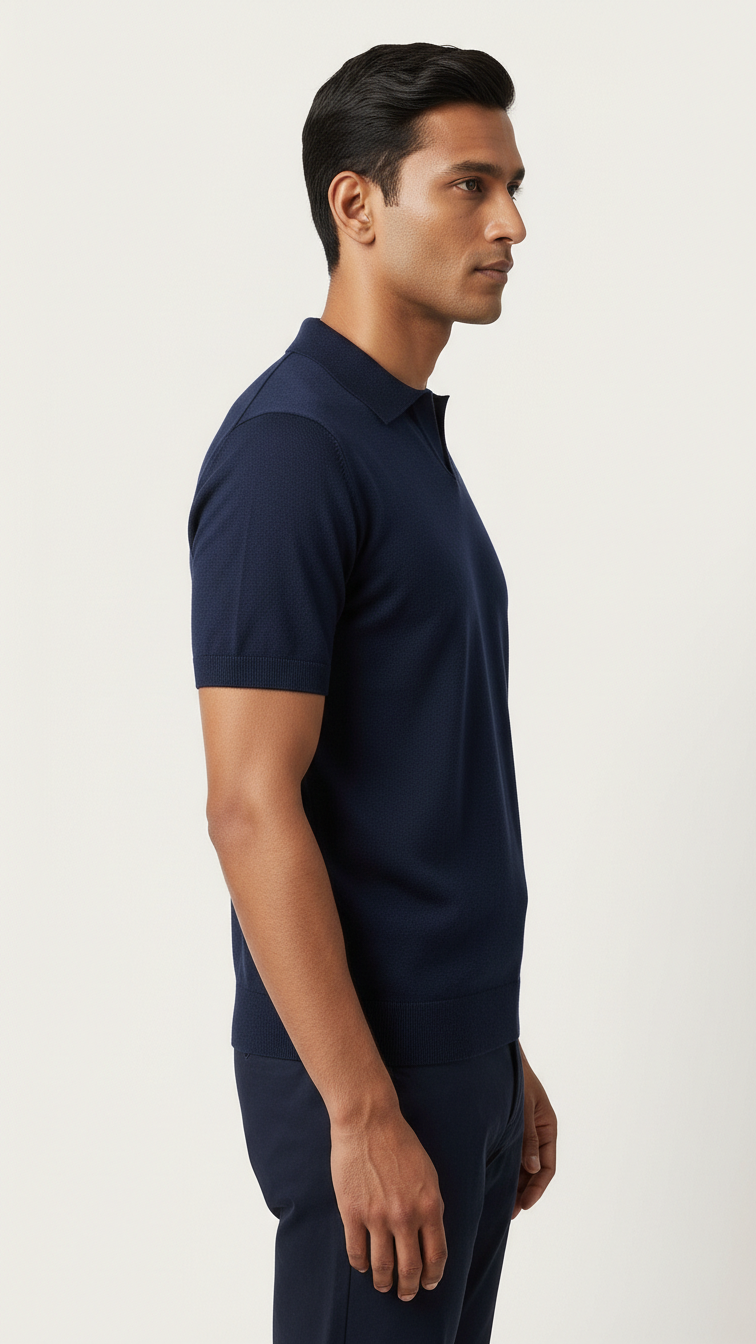 Solid Navy Buttonless Polo Shirt