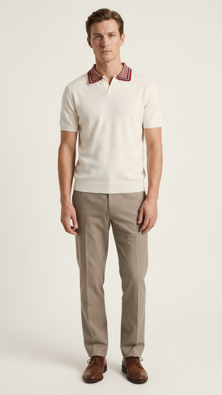 Off-White with Contrast Collar T-shirt