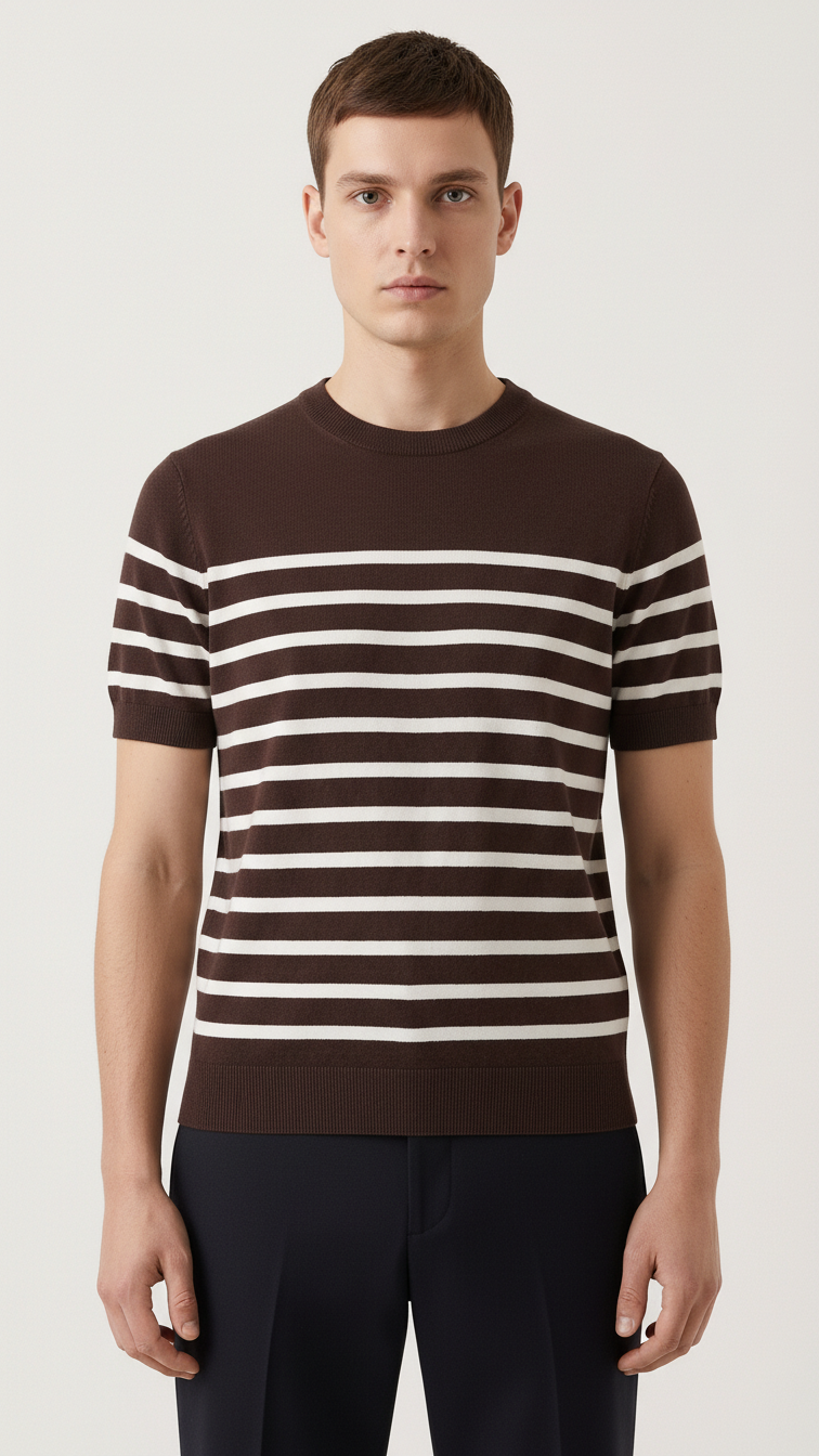 Brown and White Striped T-Shirt