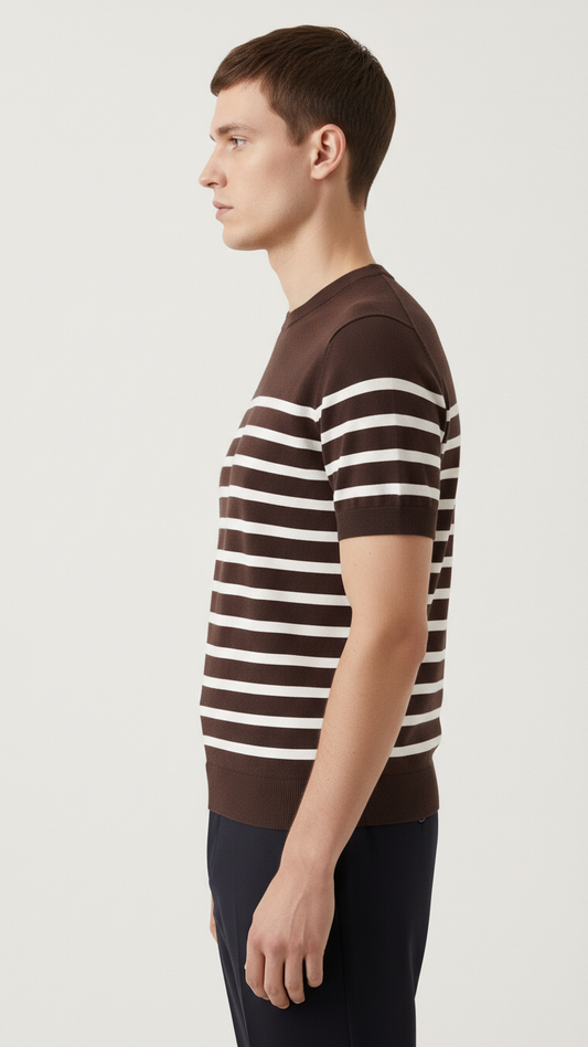 Brown and White Striped T-Shirt