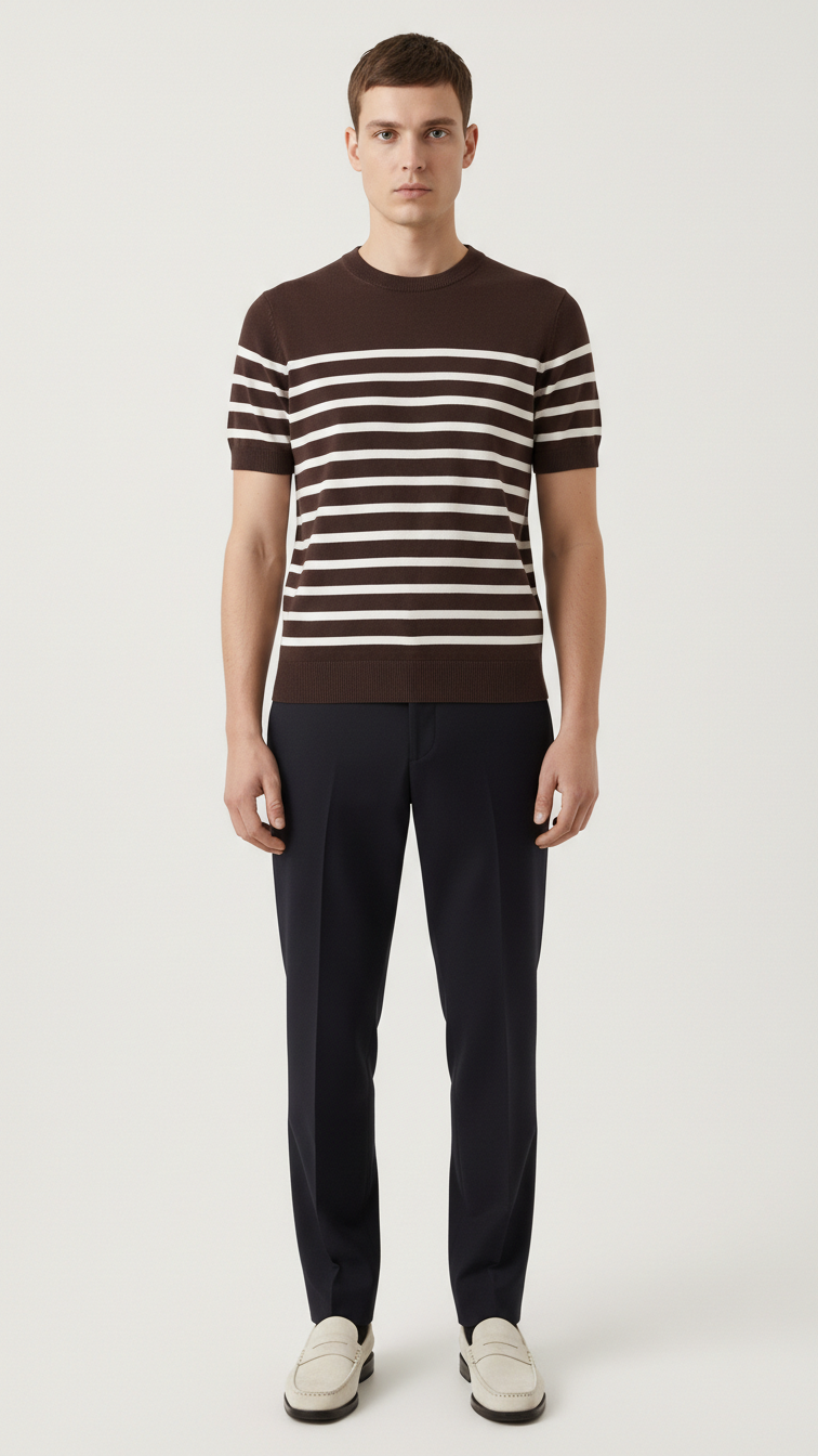 Brown and White Striped T-Shirt