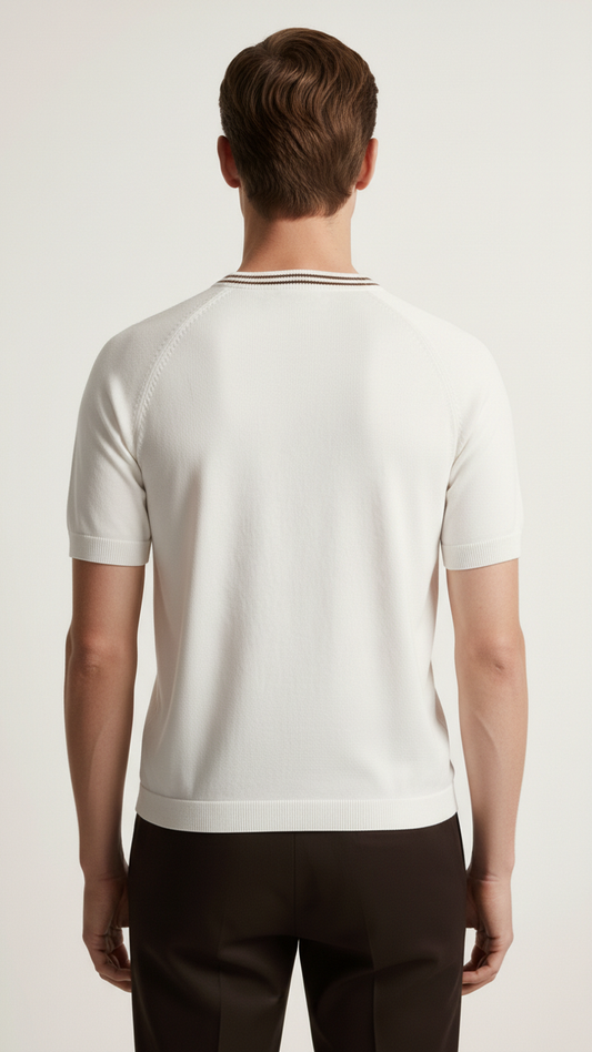 Striped Trim - Cream & Brown T-Shirt