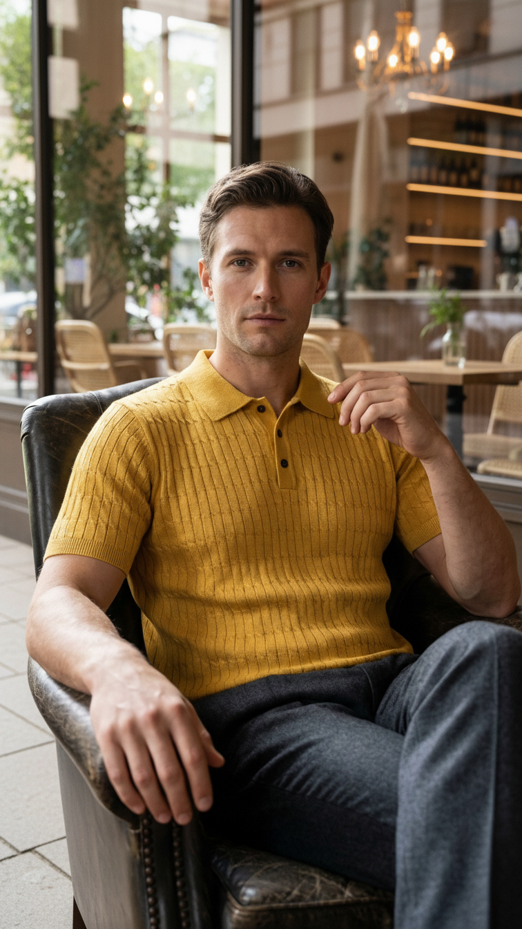 Yellow Textured Short Sleeve Polo T-shirt
