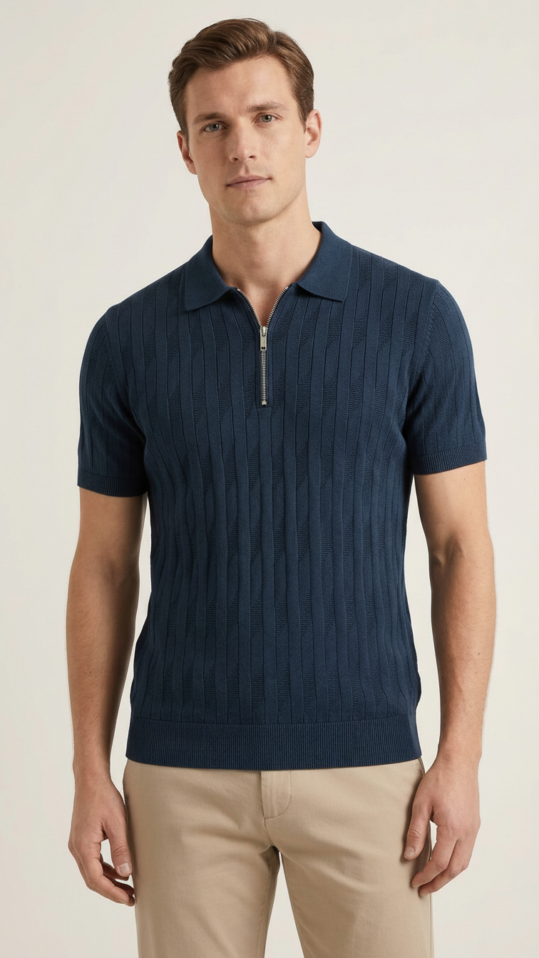 Navy Zip-Neck T-shirt
