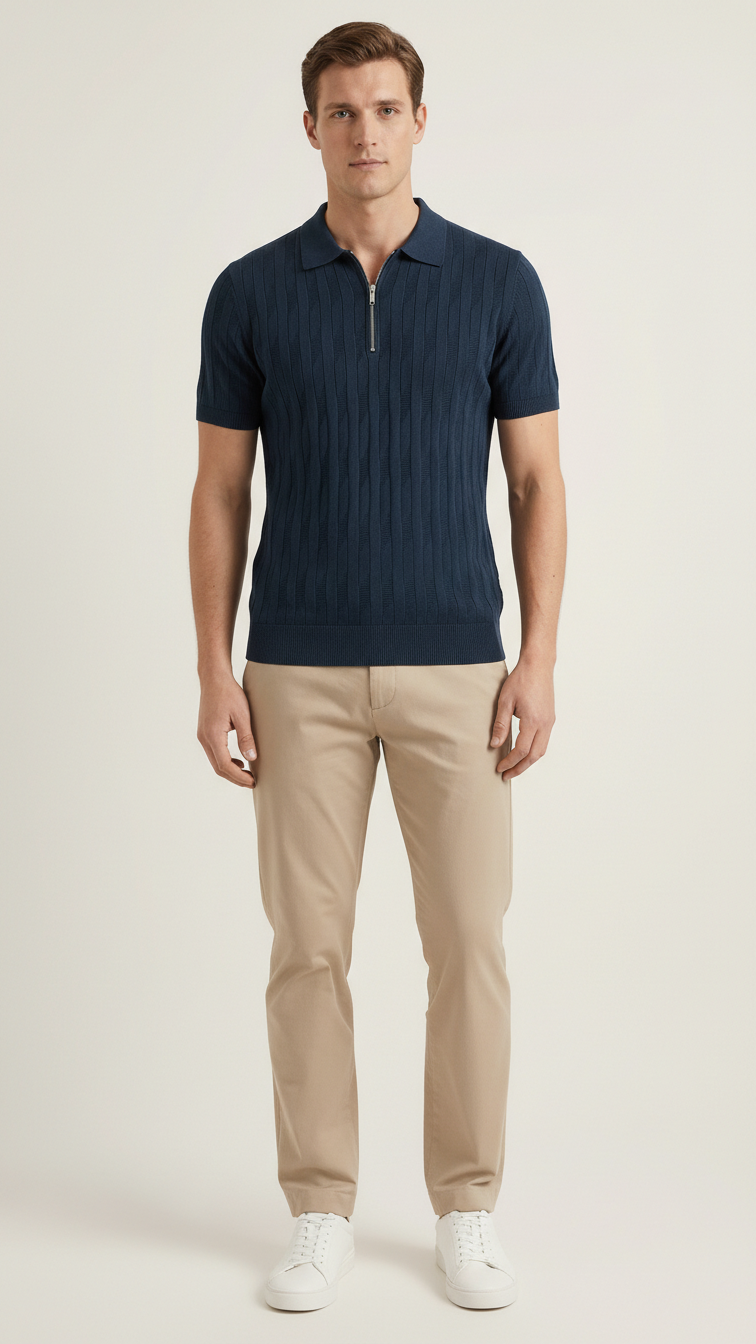 Navy Zip-Neck T-shirt