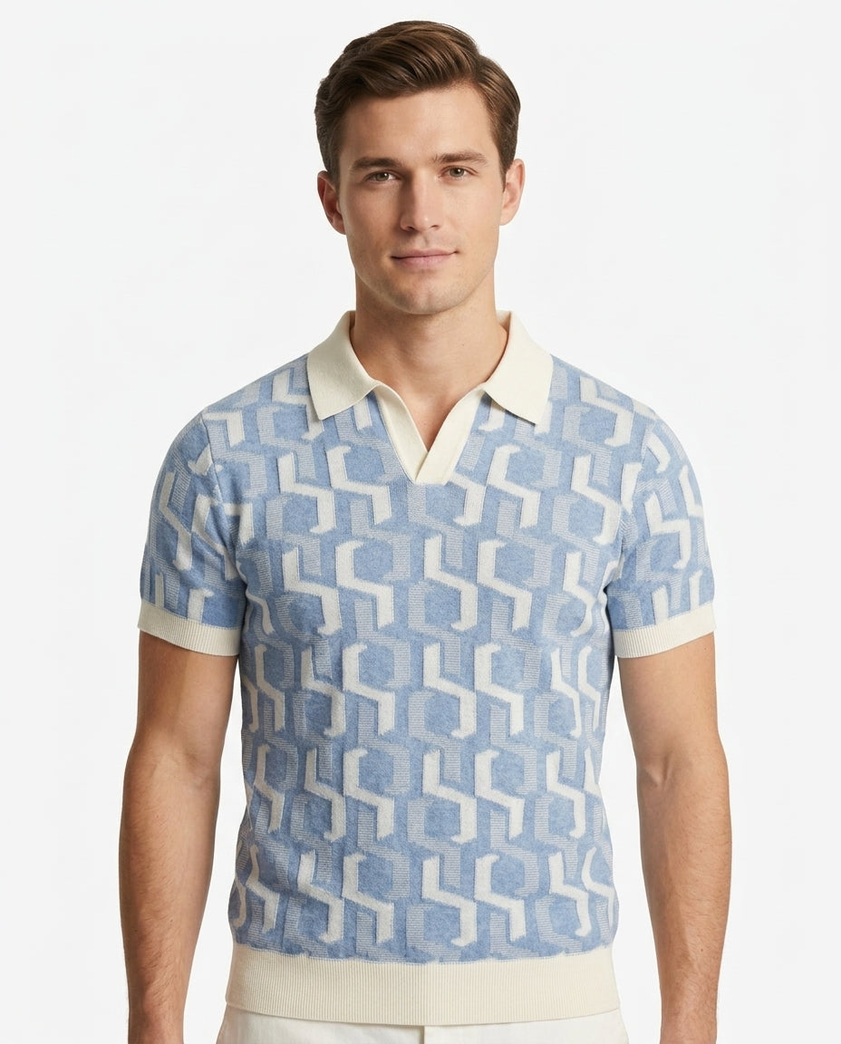 Kalidas Riviera Jacquard Flat Knit Polo – Sky Blue