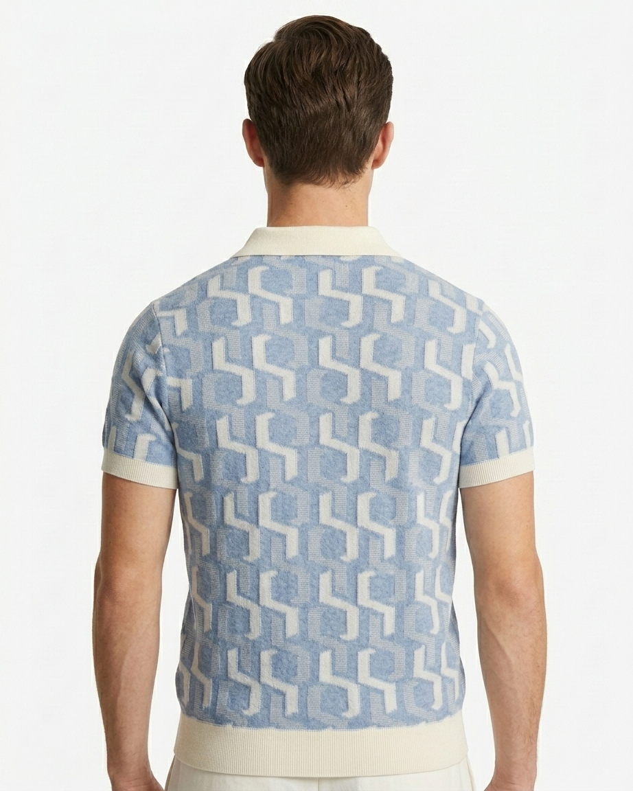 Kalidas Riviera Jacquard Flat Knit Polo – Sky Blue