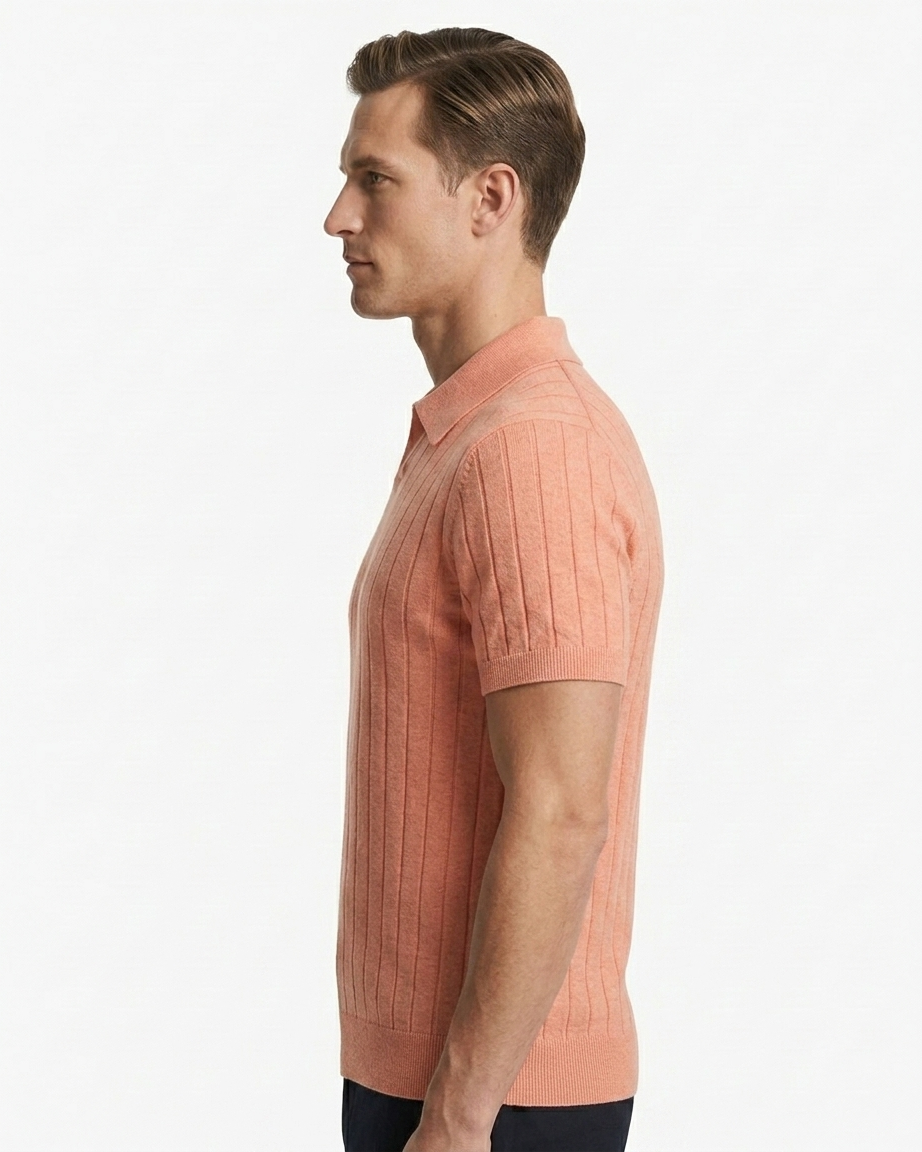 Kalidas Riviera Rib Knit Polo – Coral Peach