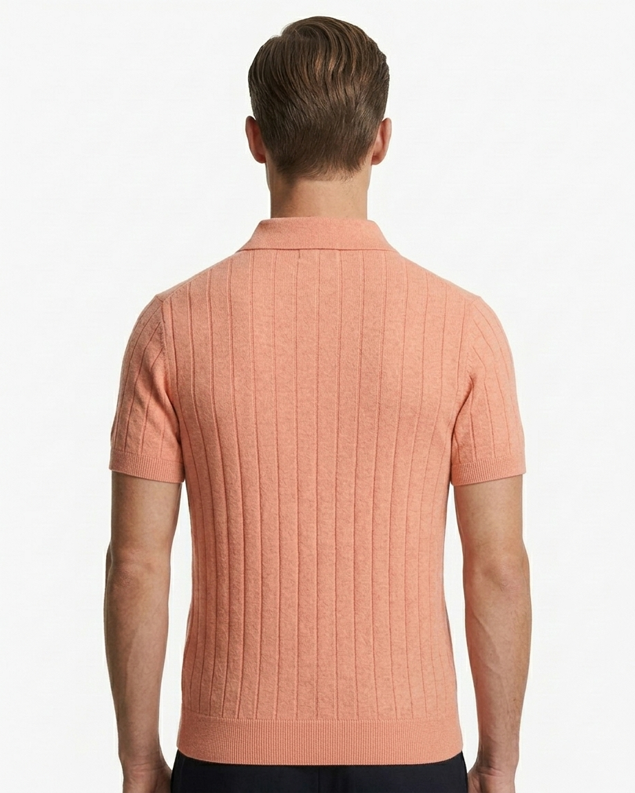 Kalidas Riviera Rib Knit Polo – Coral Peach