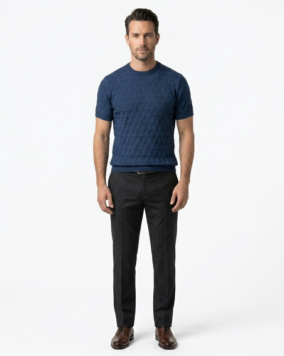Kalidas Urban Weave Flat Knit Crew Neck – Midnight Navy