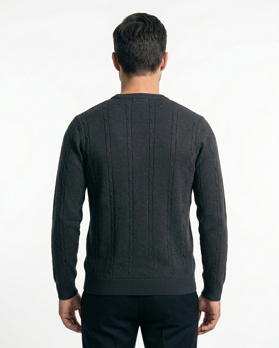 Heritage Cable Knit Crew Neck Sweater – Charcoal Black