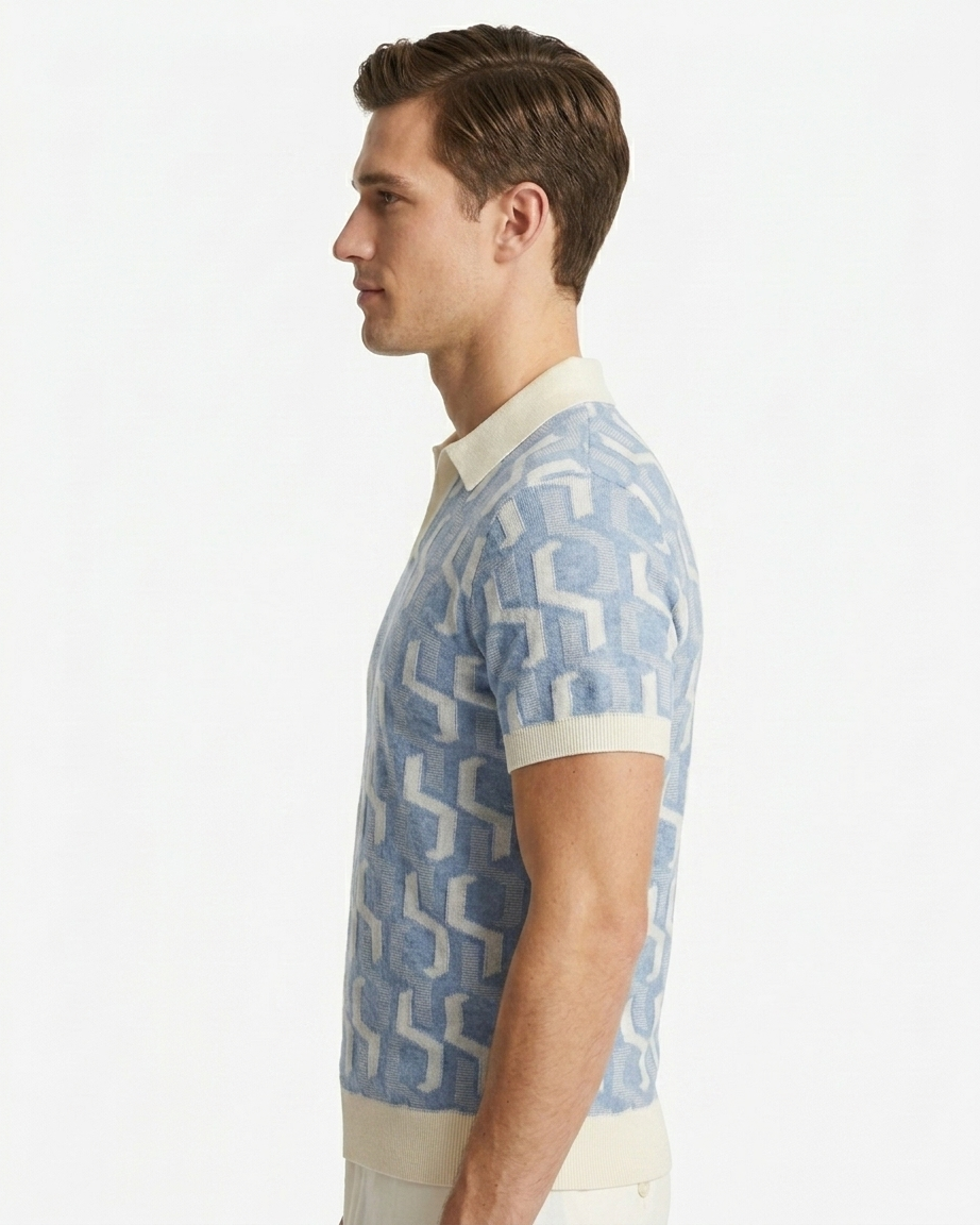 Kalidas Riviera Jacquard Flat Knit Polo – Sky Blue