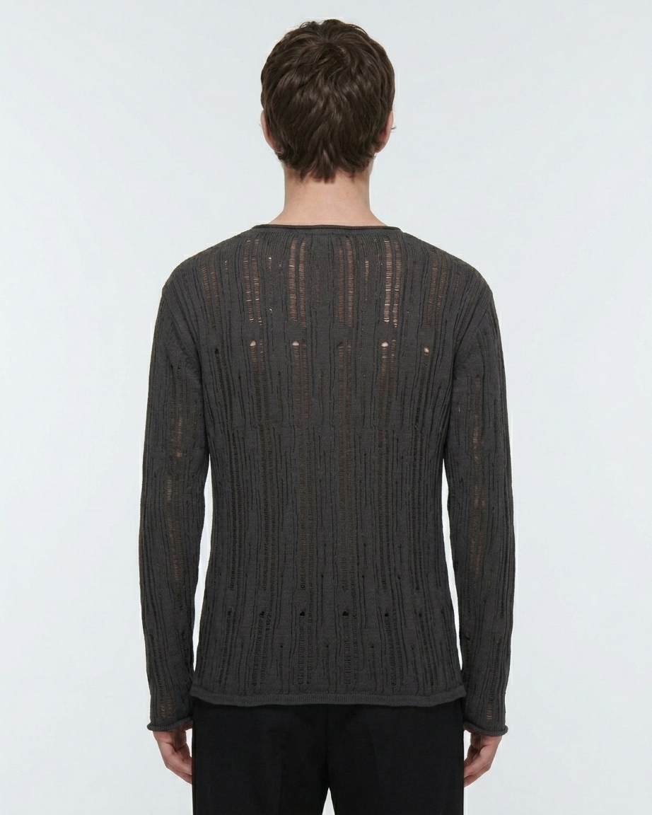 Kalidas Noir Open Knit Crew Neck Sweater – Charcoal Black