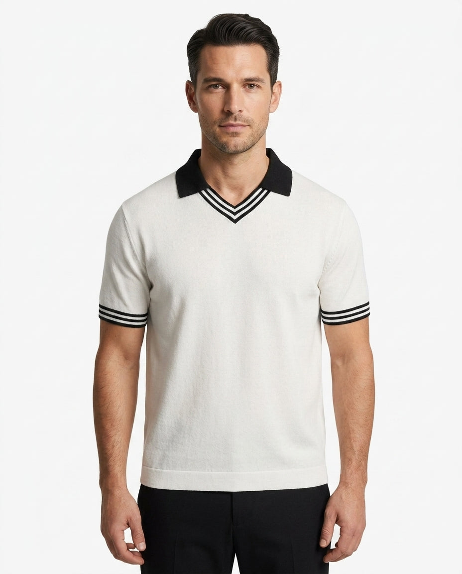 Kalidas Signature Contrast Collar Knit Polo – White & Green