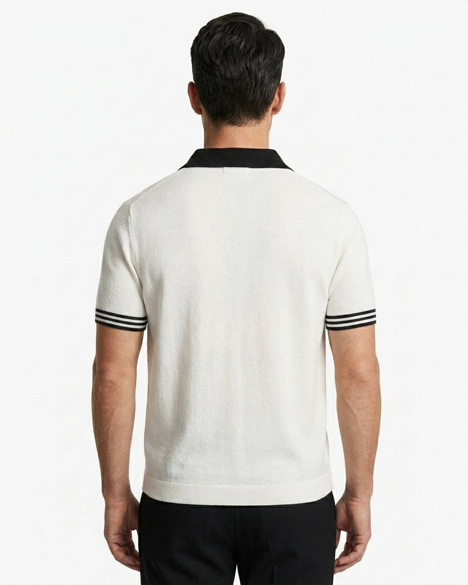 Kalidas Signature Contrast Collar Knit Polo – White & Green