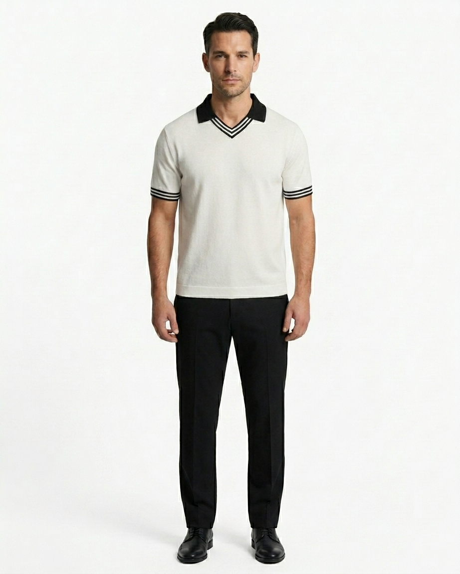 Kalidas Signature Contrast Collar Knit Polo – White & Green
