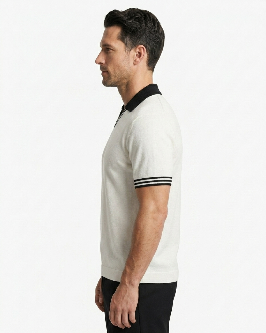Kalidas Signature Contrast Collar Knit Polo – White & Green