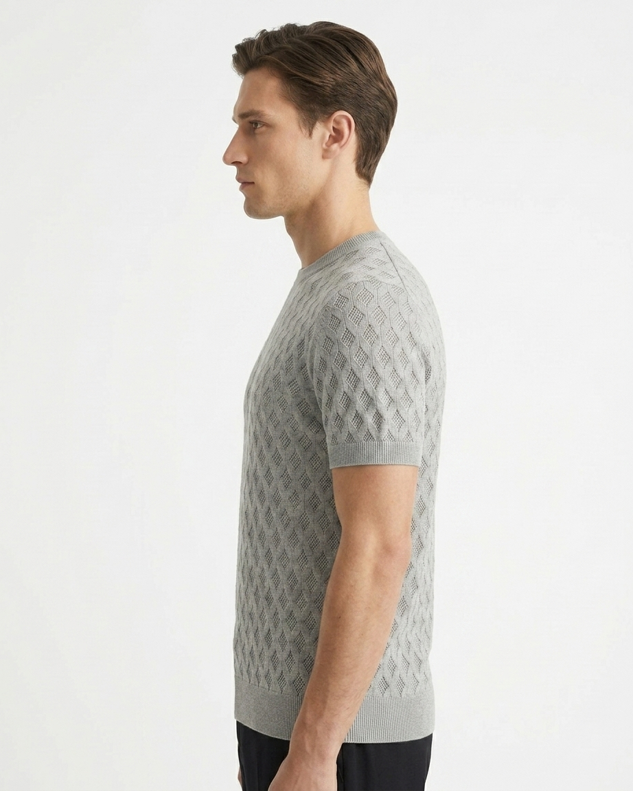 Kalidas Diamond Knit Crew Neck T-Shirt – Pearl Grey
