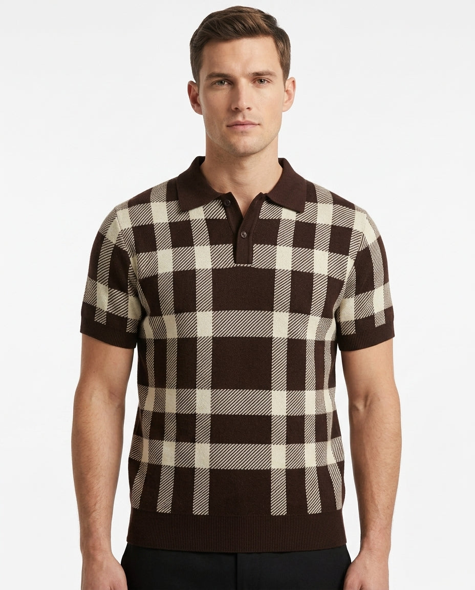 Heritage Check Flat Knit Polo – Espresso Brown
