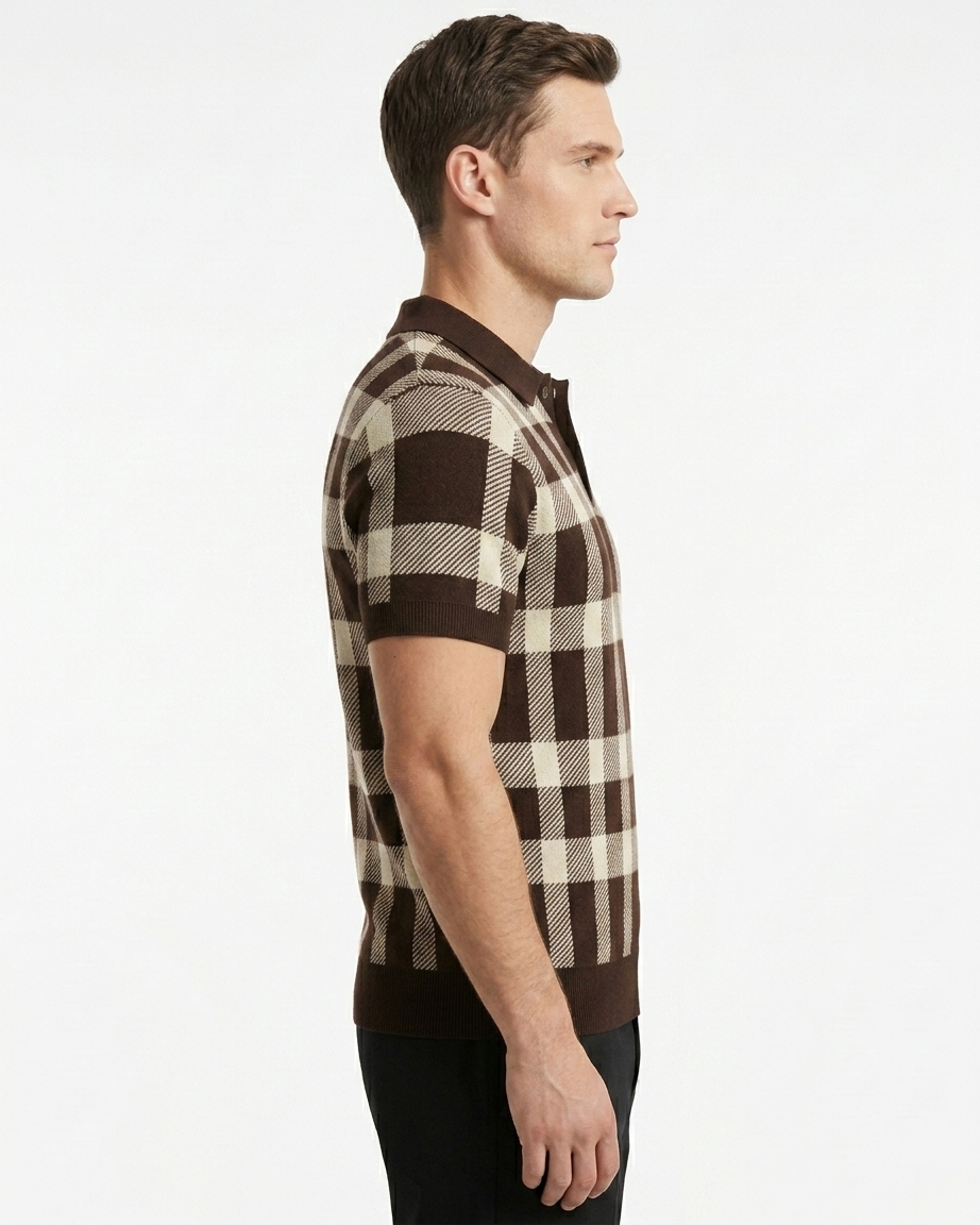 Heritage Check Flat Knit Polo – Espresso Brown
