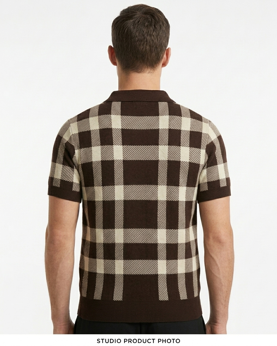 Heritage Check Flat Knit Polo – Espresso Brown