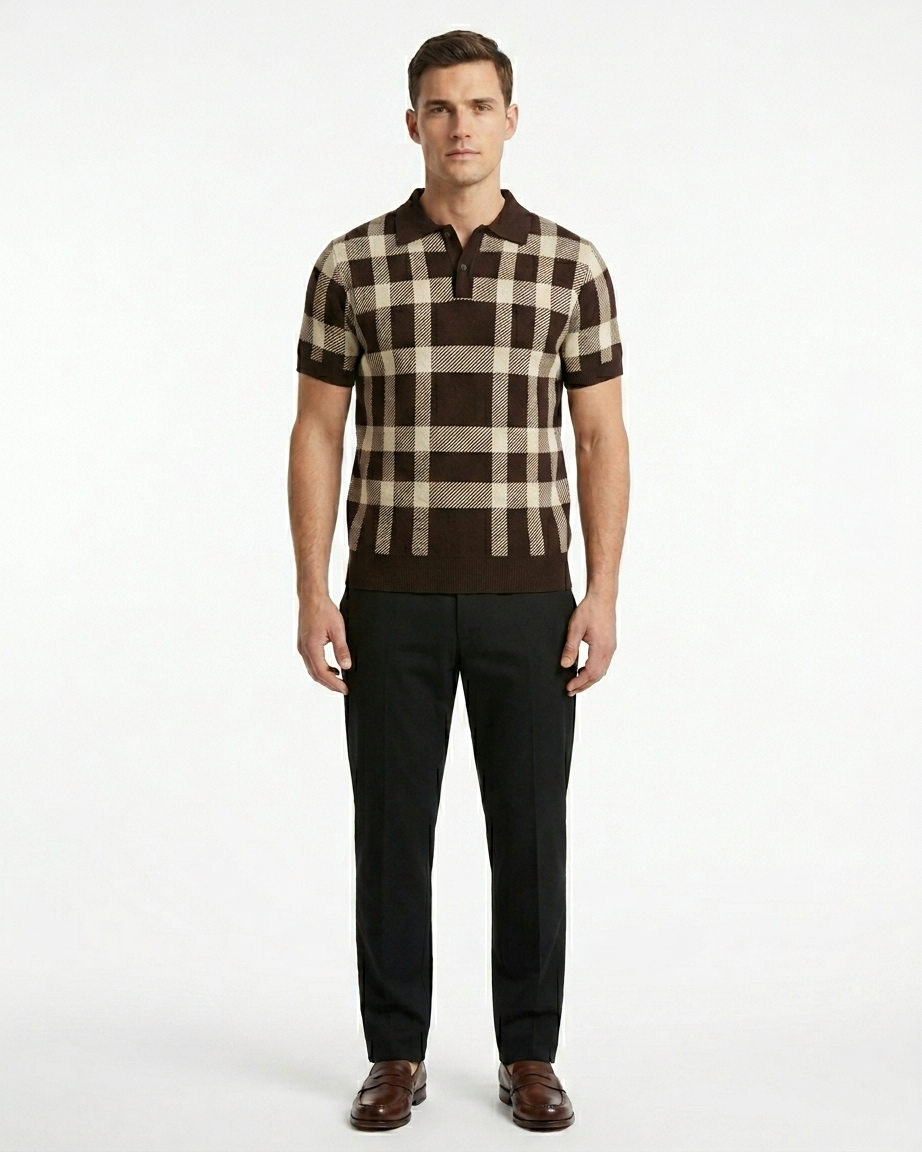 Heritage Check Flat Knit Polo – Espresso Brown