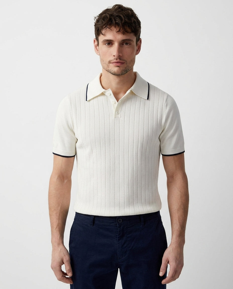 Kalidas Riviera Rib Knit Polo – Ivory