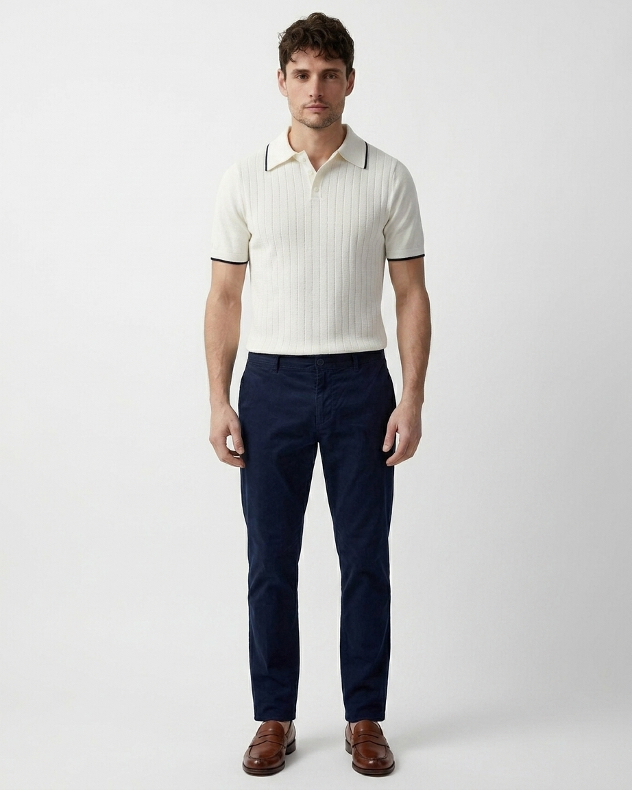 Kalidas Riviera Rib Knit Polo – Ivory