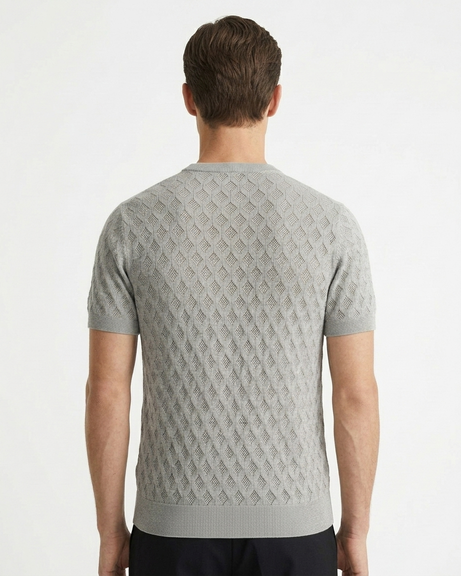 Kalidas Diamond Knit Crew Neck T-Shirt – Pearl Grey