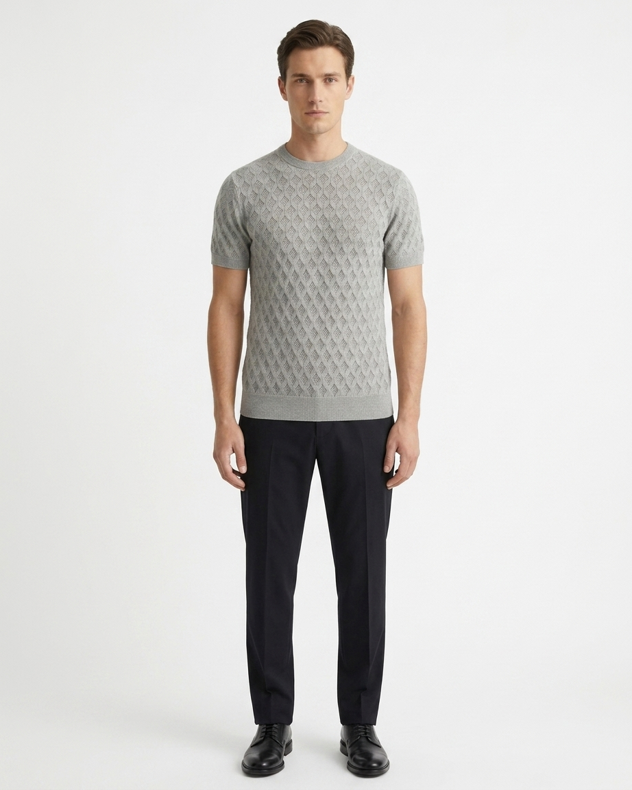 Kalidas Diamond Knit Crew Neck T-Shirt – Pearl Grey