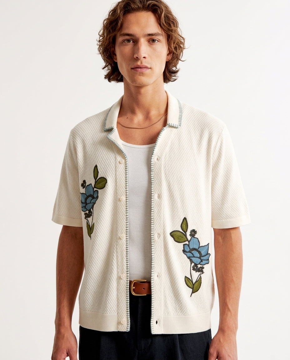 Kalidas Artisan Floral Knit Overshirt – Ivory
