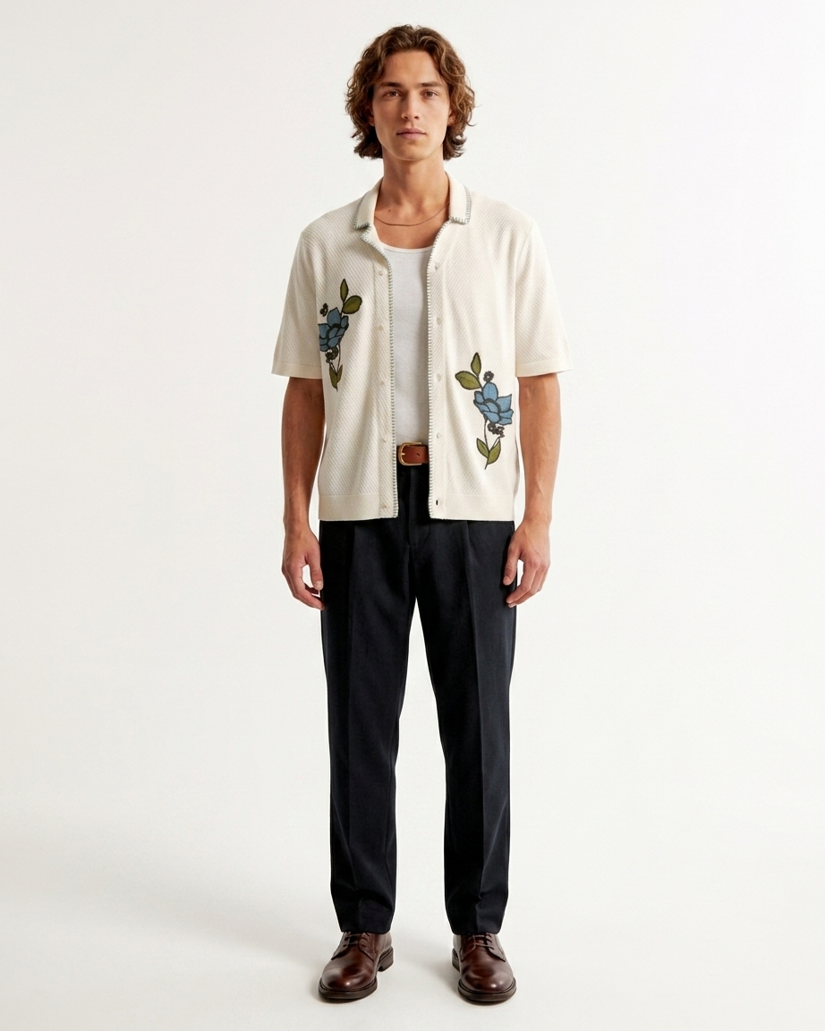 Kalidas Artisan Floral Knit Overshirt – Ivory