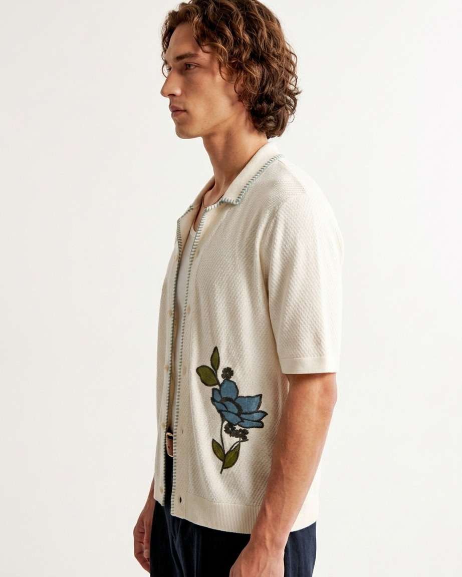 Kalidas Artisan Floral Knit Overshirt – Ivory