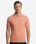 Kalidas Riviera Rib Knit Polo – Coral Peach