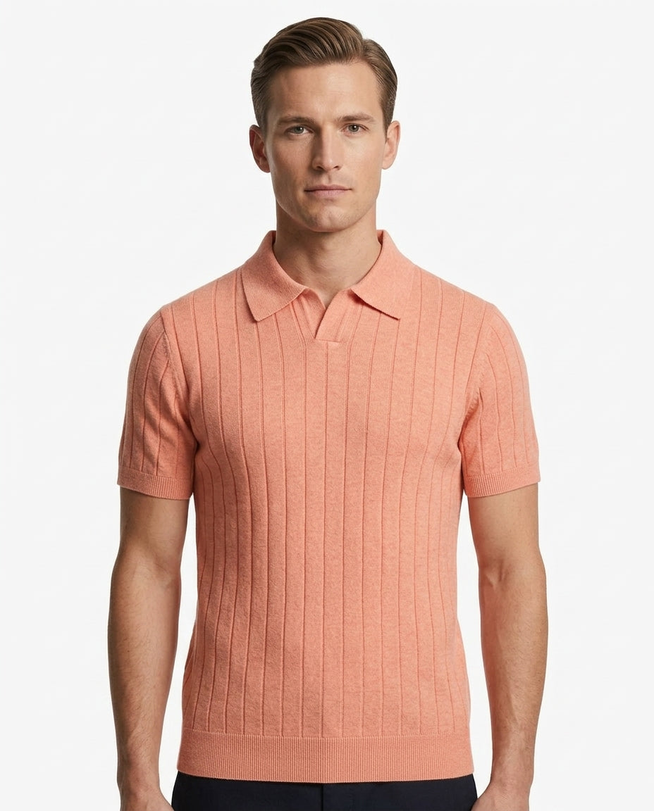 Kalidas Riviera Rib Knit Polo – Coral Peach
