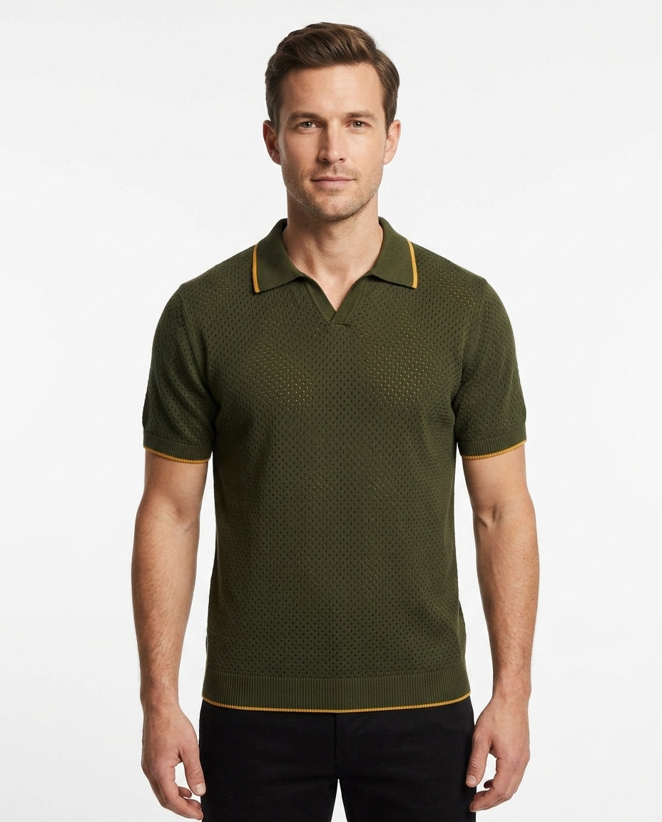 Kalidas Aero Mesh Knit Polo – Olive Green