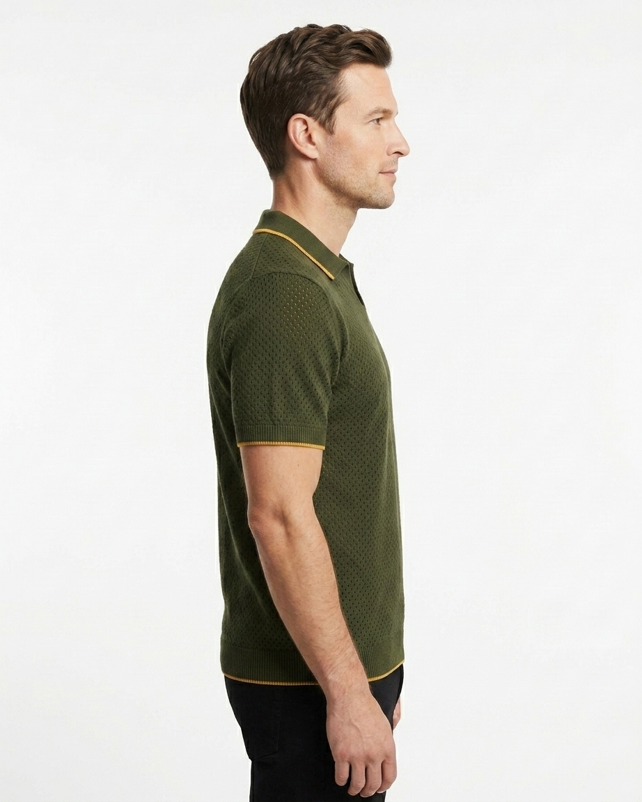 Kalidas Aero Mesh Knit Polo – Olive Green